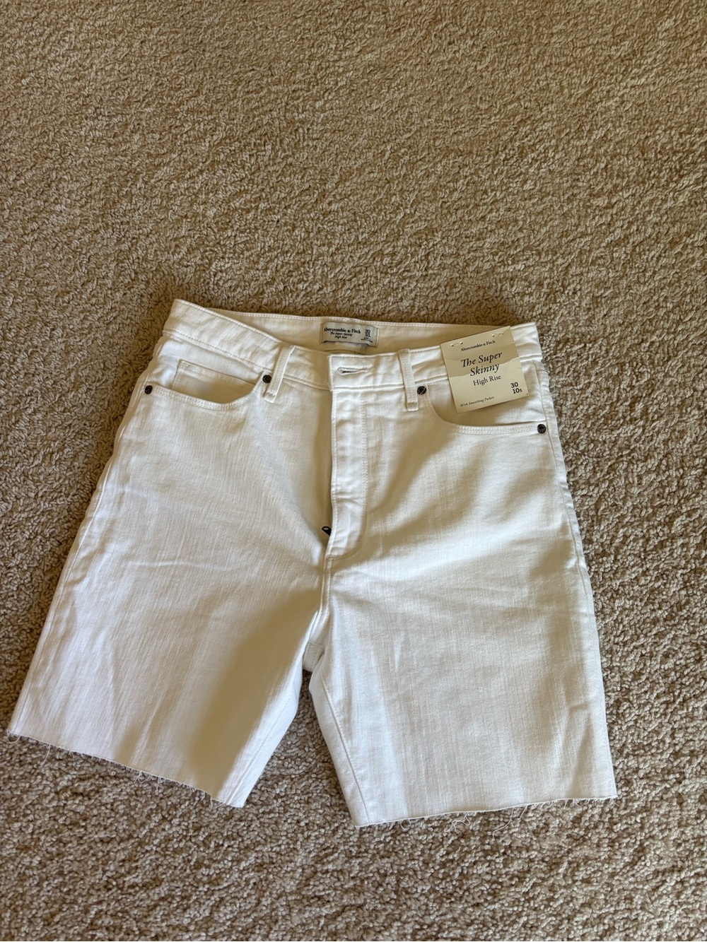 A&F White High-Rise Denim Cutoff Shorts